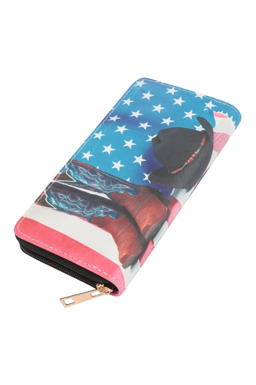 USA Flag Western Print Zipper Wallet Multicolor - Pack of 6