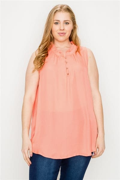 Plus Size Wool-Dobby Sleeveless Top Coral - Pack of 6