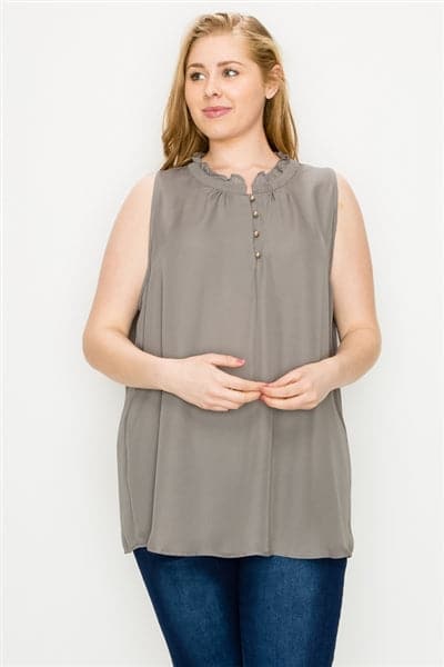 Plus size Wool-Dobby Sleeveless Top Grey - Pack of 6