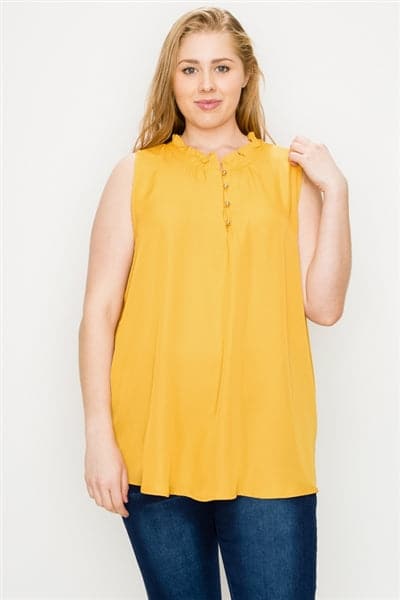 Plus size Wool-Dobby Sleeveless Top Mustard  - Pack of 6