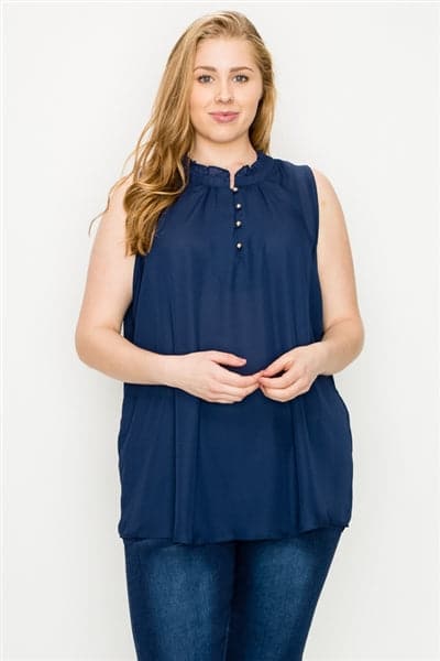 Plus size Wool-Dobby Sleeveless Top Navy - Pack of 6