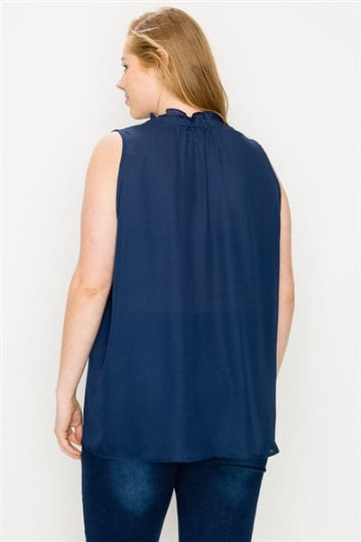 Plus size Wool-Dobby Sleeveless Top Navy - Pack of 6