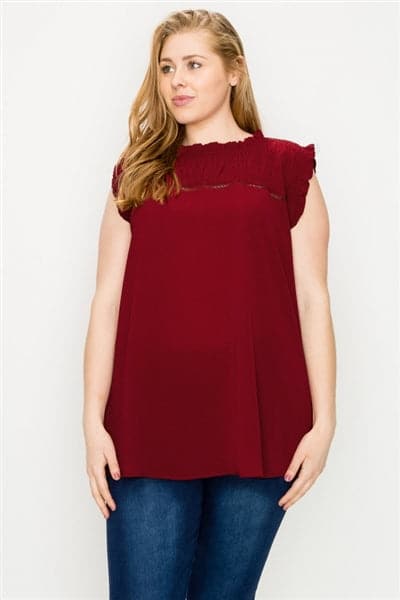 Plus size Koshibo Crochet Smocked Top Burgundy - Pack of 6