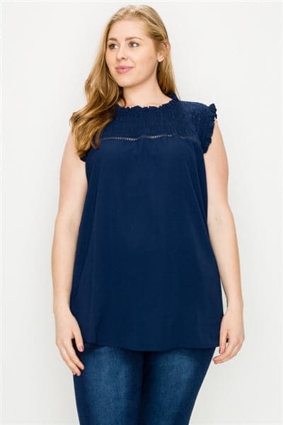 Plus size Koshibo Crochet Smocked Top Navy - Pack of 6