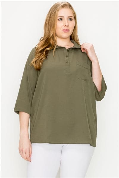 Plus size Koshibo Polo Top Olive - Pack of 6