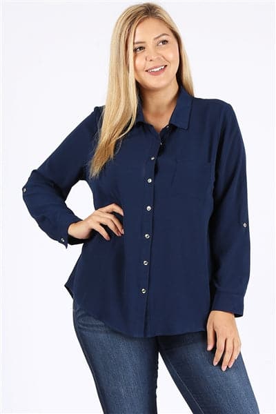 Plus Size Koshibo Blouse Top Navy - Pack of 6