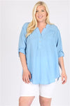 Plus Size Koshibo Henley Top Denim  - Pack of 6