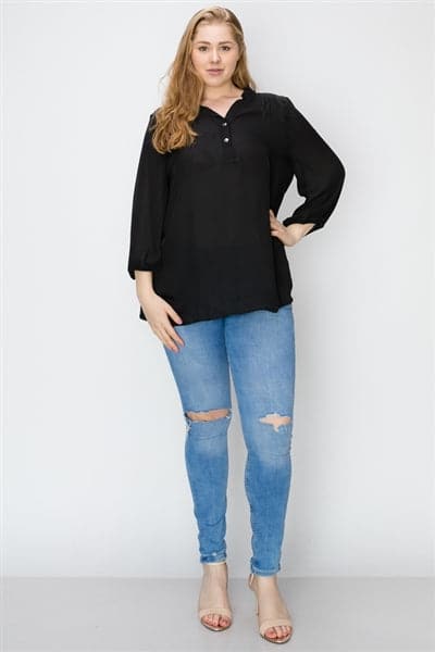 Wool Dobby Henley Plus Top Black - Pack of 6