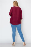 Wool Dobby Henley Plus Top Burgundy - Pack of 6