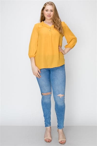 Wool Dobby Henley Plus Top Mustard - Pack of 6