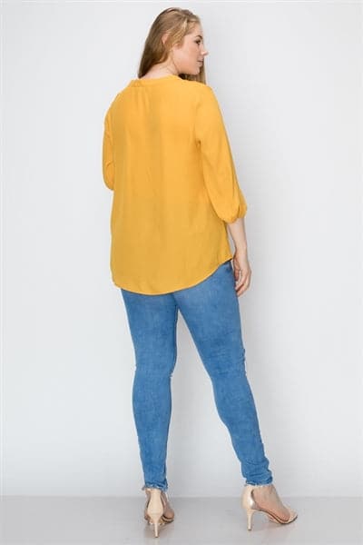 Wool Dobby Henley Plus Top Mustard - Pack of 6