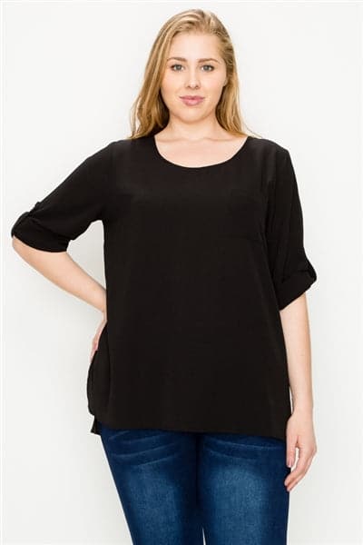 Plus Size Koshibo Roll-Tabs Sleeves Top Black - Pack of 6