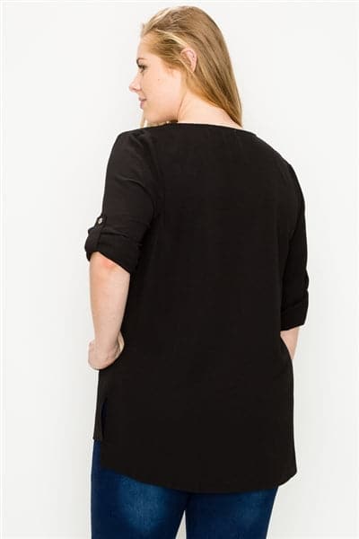 Plus Size Koshibo Roll-Tabs Sleeves Top Black - Pack of 6