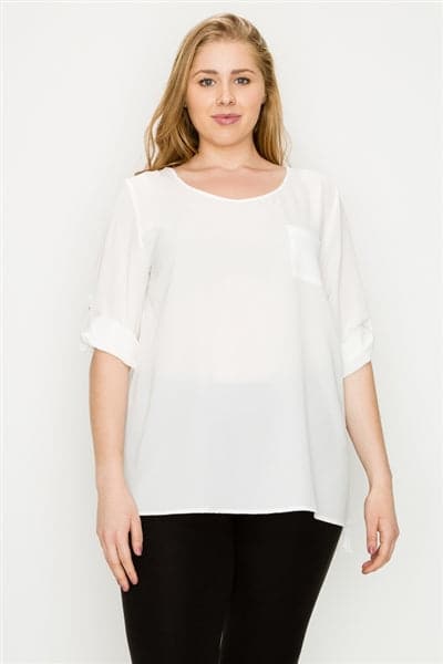 Plus Size Koshibo Roll-Tabs Sleeves Top Ivory - Pack of 6