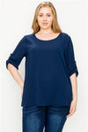 Plus Size Koshibo Roll-Tabs Sleeves Top Navy  - Pack of 6