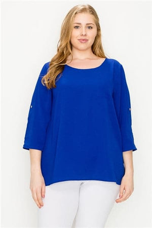 Plus Size Koshibo Roll-Tabs Sleeves Top Royal - Pack of 6