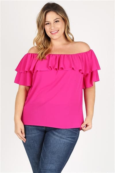 Plus size Koshibo Off the Shoulder Top Fuschia - Pack of 6