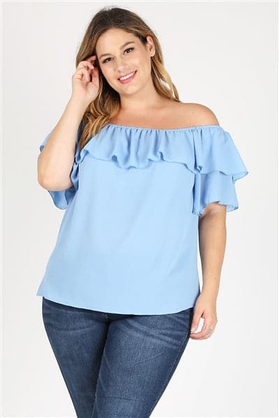 Plus size Koshibo Off the Shoulder Top Blue - Pack of 6