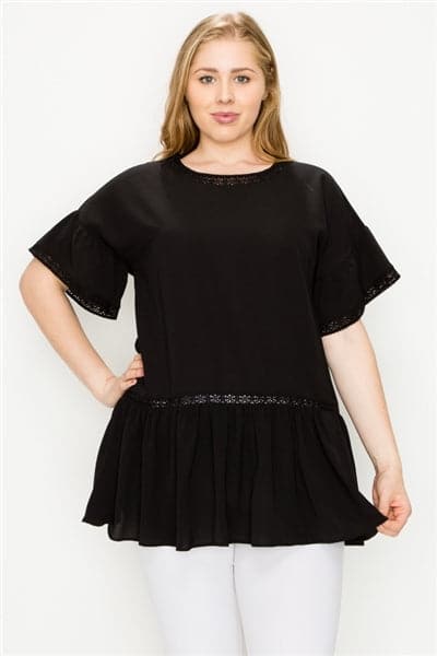 Plus Size Koshibo Crochet Ruffled Top Black - Pack of 6