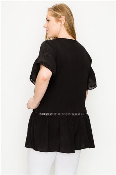 Plus Size Koshibo Crochet Ruffled Top Black - Pack of 6