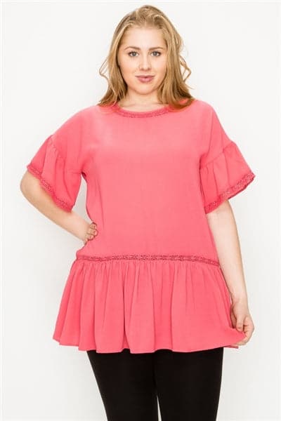 Plus Size Koshibo Crochet Ruffled Top Coral - Pack of 6