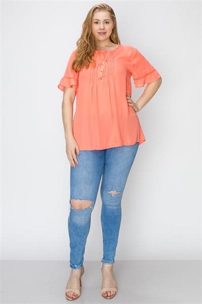 Wool Dobby Pintuck Hi-Low Plus Tunic Coral - Pack of 6