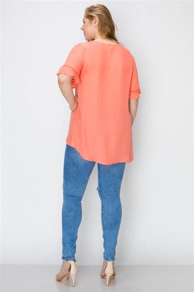 Wool Dobby Pintuck Hi-Low Plus Tunic Coral - Pack of 6