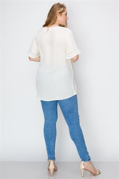 Wool Dobby Pintuck Hi-Low Plus Tunic Off-White - Pack of 6