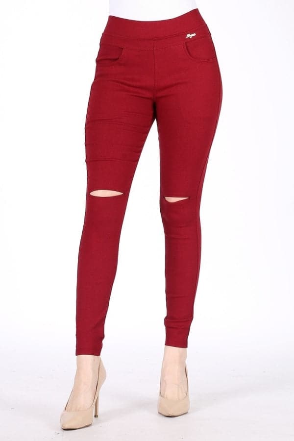 High Waist Super Stretch Skinny Jeggings Pants Burgundy - Pack of 6