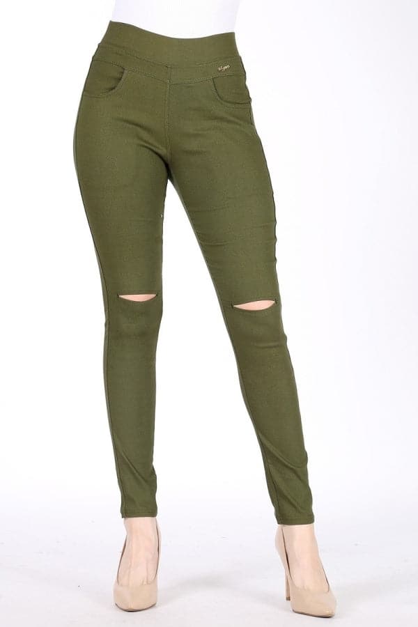 High Waist Super Stretch Skinny Jeggings Pants Olive - Pack of 6