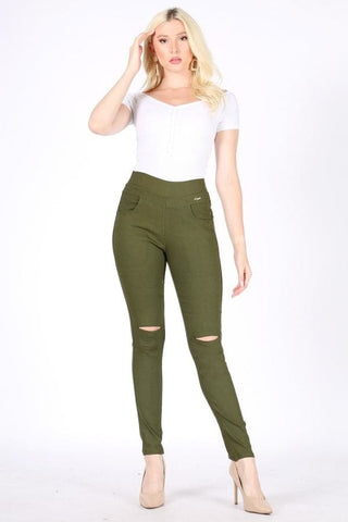 High Waist Super Stretch Skinny Jeggings Pants Green - Pack of 6