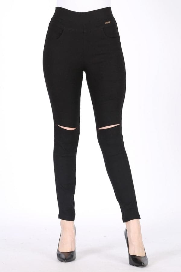 High Waist Super Stretch Skinny Jeggings Pants Black - Pack of 6