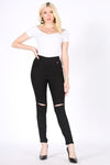 High Waist Super Stretch Skinny Jeggings Pants Black - Pack of 6